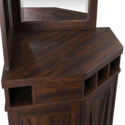 Corner Bar Unit with Built-in Wine Rack and Lower Cabinet (Mahogany)