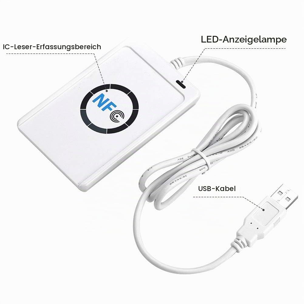 Ejoyous NFC RFID Reader/Writer, ACR122U IC Card USB Reader Writer Kontaktloser Smart Card Reader Writer, Smart Card Reader Writer mit USB-Kabel, Unterstützt ISO 14443 Typ A und B