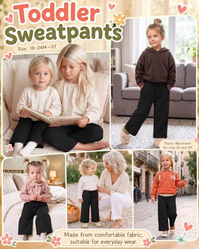 Image of Toddler Girls Wide Leg Pants | Baby Girls Sweatpants, Baggy Drawstring Pants with Pockets, Open Bottom Joggers, Back to School Trousers, for Kids 18M-5T
