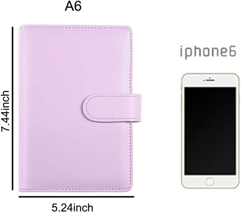 A6 PU Leather Notebook Binder,Refillable 6 Ring Binder Cover Loose Leaf Personal Planner with Magnetic Buckle Closure for Inner Filler Paper (Blue,Pink,Purple,Yellow, A6)