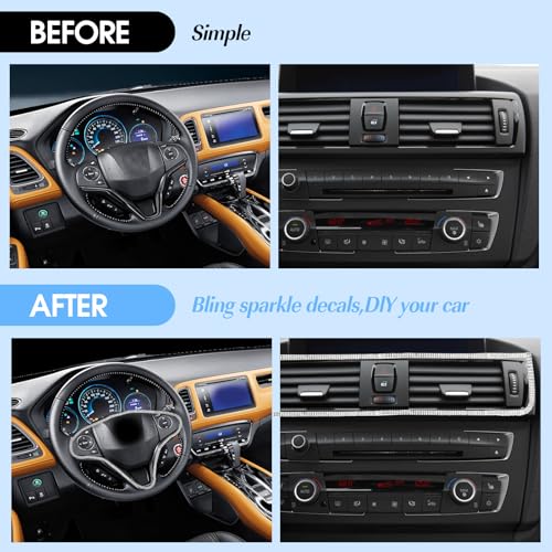 Image of Gjinxi Bling Car Trim Self Adhesive Strip, 16.4Ft Rhinestone Vehicle Dashboard Line Molding Stickers, Bling Diamond Auto Interior Exterior Decor Accessories for Women Girls