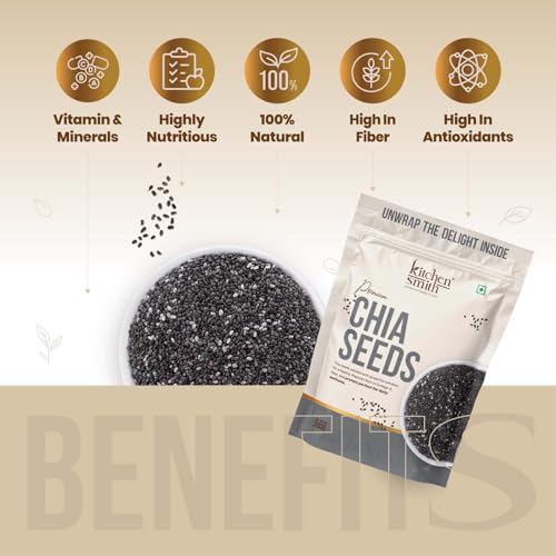Image of KitchenSmith Premium Chia Seeds - 200gm | Raw Chia Seeds For Eating | Natural Plant-Based Seeds | Omega-3 Source | Everyday Superfood Use | Clean & Versatile Pantry Essential | Non-Roasted & Unsalted