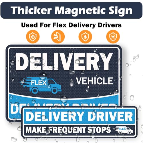 Image of 4 Pack Heavy Duty Flex Delivery Driver Car Magnets, Reflective Caution Frequent Stops Magnetic Signs, Flex Driver Accessories Decal Bumper Stickers