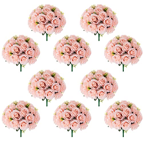 Nuptio Flower Balls For Wedding Centerpieces: 10 Bunches Of 24 Buds Fake Flower Ball Arrangement Bridal Bouquet Party Centerpieces For Tables - Blush Pink Rose Bouquet Centerpiece Flowers For Table #TOP1