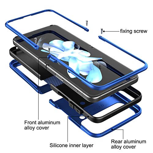 Foluu For Samsung Galaxy Z Flip 4 Case, Metal Phone Case With Hinge Protection, Aluminum Shockproof Frame Case Soft Rubber Silicone Military Heavy Duty Hard Case For Galaxy Z Flip 4 5G 2022 (Blue) #TOP3
