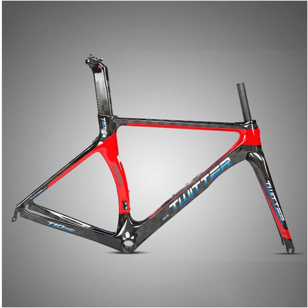 Carbon Road Bike Frameset 700C Wind-Breaking Racing Frame 46/48/50/52/54cm QR 100/130mm C Brake Frame with Fork and Seat Tube(Black Red,50CM)