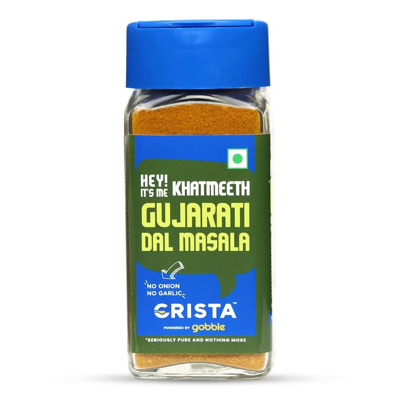 CRISTA KhatMeeth Gujarati Dal Masala Blend | No Onion | No Garlic | Vegan | Low in Sodium | Zero added Colours, Fillers, Additives & Preservatives | 50 gms