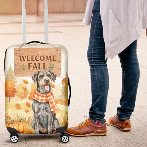 Welcome Fall Wirehaired Pointing Griffon Cozy Autumn Field Pumpkins Leaves Travel Luggage Cover Dog Lover Suitcase Dust Protective Decor 120134