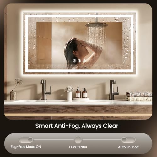 Image of 60x40 LED Bathroom Mirror with Anti-Fog, Backlit & Front Lit, Memory