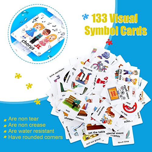 133 Pieces Visual Schedule Cards Daily Routine Home Chore Chart Autism Learning Materials Wall Kids Planner With 6 Blue Background Cards 139 Hook and Loop Dots for Home School Education - Image 6