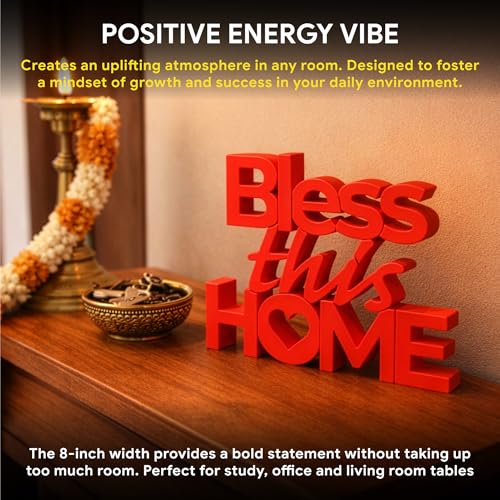 Image of Mad Masters Bless This Home Vastu Desk Decor - Aesthetic Table, Shelf & Wall Showpiece for Home Office, Business. Blessing & Friendly Gifting, Crimson Red (20.3 x 16 x 2.5 cm)