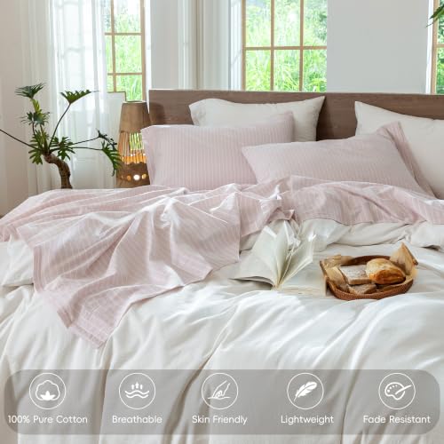 Image of MooMee Striped Sheet Set 100% Washed Cotton Linen Like King