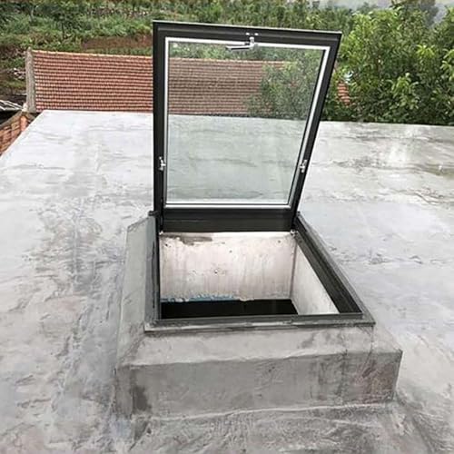 Tempered Glass Skylight for Sunroom & Attic, Manual Venting Roof Hatch, Excellent Ventilation, 44x32in Gray - Ideal for Lofts & Enhancing Natural Light