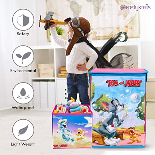 Image of PrettyKrafts Tom and Jerry Kid's Fabric Toys Organizer (Purple, Big and Small) Set of 2 Pieces