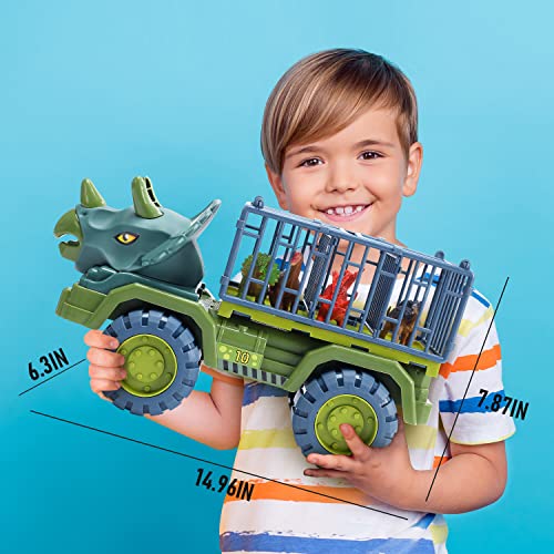 Cute Stone Dinosaur Truck For Kids 3-5, Dinosaur Transport Truck With Dinosaur Toys And Play Mat, 2 Friction Powered Cars, 4 Pull Back Dinosaur Cars, Dino Car Playset For Boys #TOP4