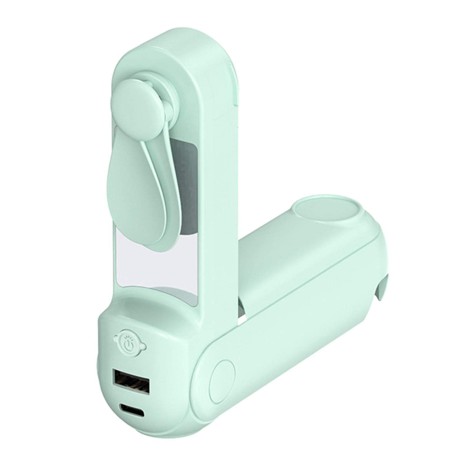 Uqezagpa Rechargeable Small Fan with Strong Winds Speeds Builting in Light and Phone Holder Suitable for Small Space Cooling Multifunctional Handheld Fan