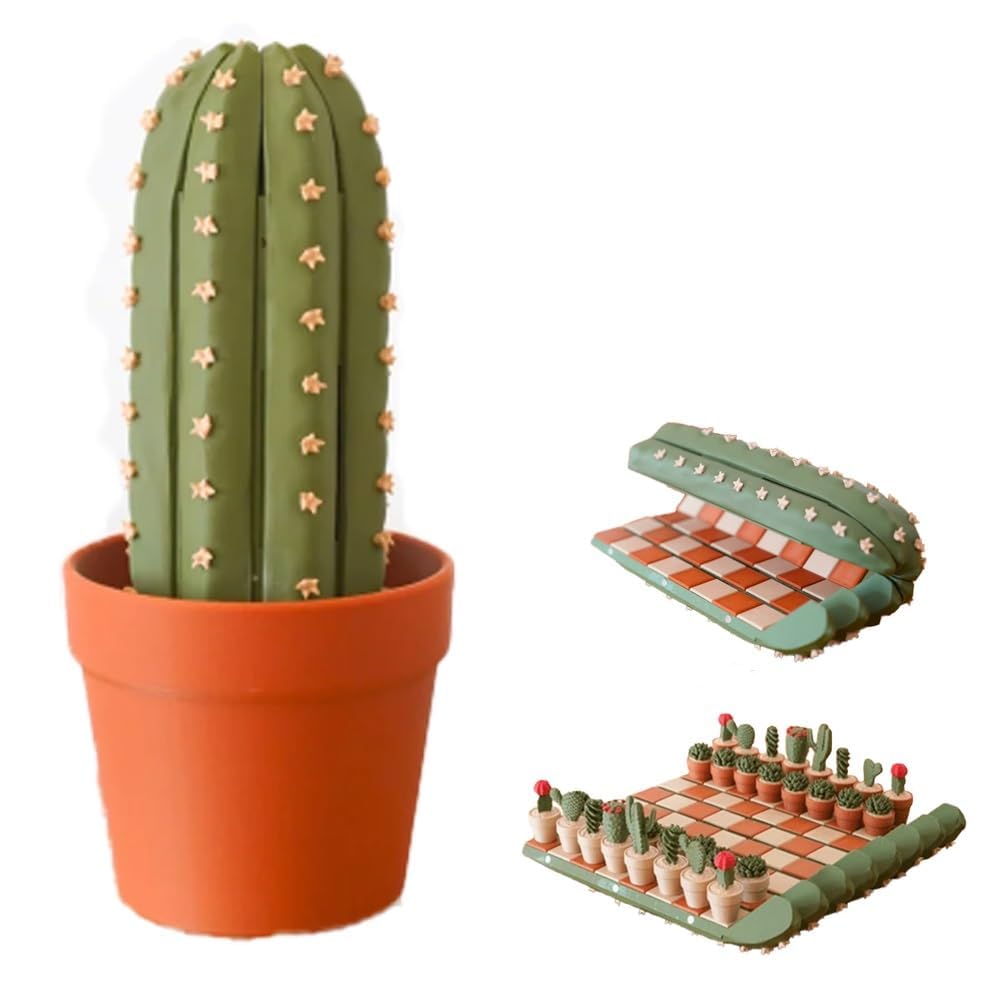 Scacchi di cactus stampati 3D con scacchiera arrotolabile, set di scacchi portatili con disegno piante grasse, gioco di scacchi da viaggio decorativo, per amanti delle piante e teste creative