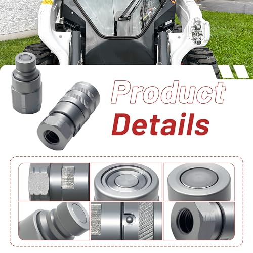 Image of 1 /4 inch NPT Flat Face Hydraulic Quick Connect Coupler Set,1 /4 inchBody ISO 16028, 7350 PSI, 6.34 GPM with Dust Caps, Fit for Compact Tractors & Skid Steers