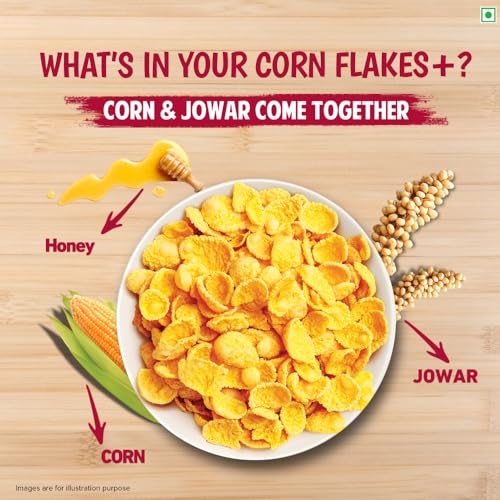 Image of Tata Soulfull Corn Flakes+, Honey & Almonds, Crunchy Corn & Millets, Baked Not Fried, Cholesterol Free, High Fiber, Wholesome Breakfast Cereal, Quick & Easy, 450g