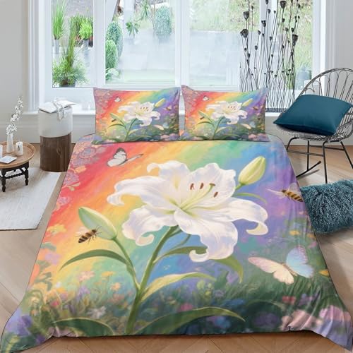 Parure housse de couette microfibre douce Lily 3D lit double 200x200cm