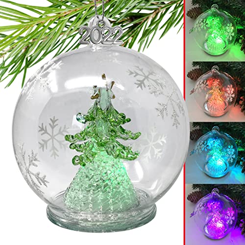 Led Christmas Ornament Dated 2022 Featuring A Christmas Tree With Hand Painted Glitter Snowflakes Color Changing Lights - Includes A 6-Hour Timer #TOP8