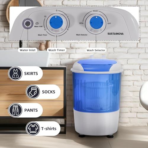 Image of Elevon Mini Spin Dryer Portable Washing Machine, Compact Laundry for Home, Apartment, RV, Blue