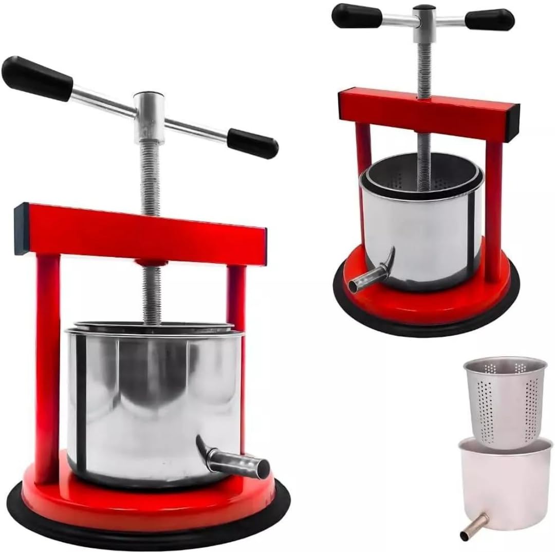 Torchio per Melanzane Uva Torchietto Premitutto Piccolo Grande Diverse Dimensioni In Acciaio Inox Filtro Tubo Scarico Manovella Facile Utilizzo Uva (Acciaio Inox 5 litri Rosso)