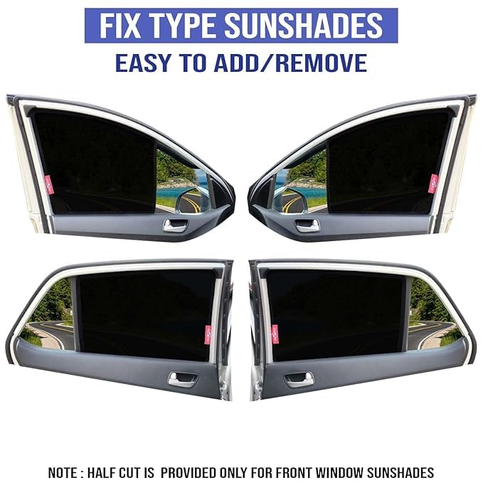 Image of Alex Traders Car Side Window Curtain Sun Shades Non Magnetic Compatible with Maruti Suzuki Wagon R Year 2019 Onwards All Model, Half Cut in Front Window, Cotton Mesh, Complete Set of 4 Pieces.