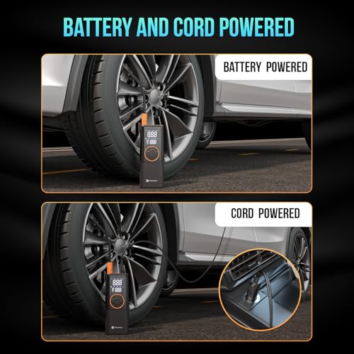 Image of Portronics Vayu 4.0 Tyre Inflator with 2-in-1 Rechargeable & Corded Power, Preset Inflation Modes, Digital Display, Flashlight Torch, Auto Shut-Off, Air Pump Compressor for Car & Bike (Black)