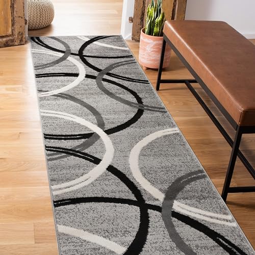 Rugshop Modern Wavy Circles Design Runner Rug 2'7" x 8' Gray