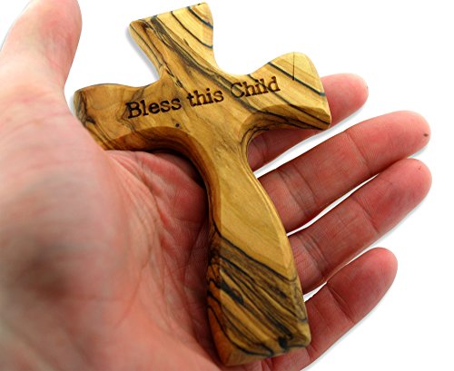 Bless This Child Olive Wood Comfort Cross | Made Of Genuine Olive Wood From Trees Grown In The Holy Land | Makes A Great Baptism Gift For Boys Or Girls! #TOP1