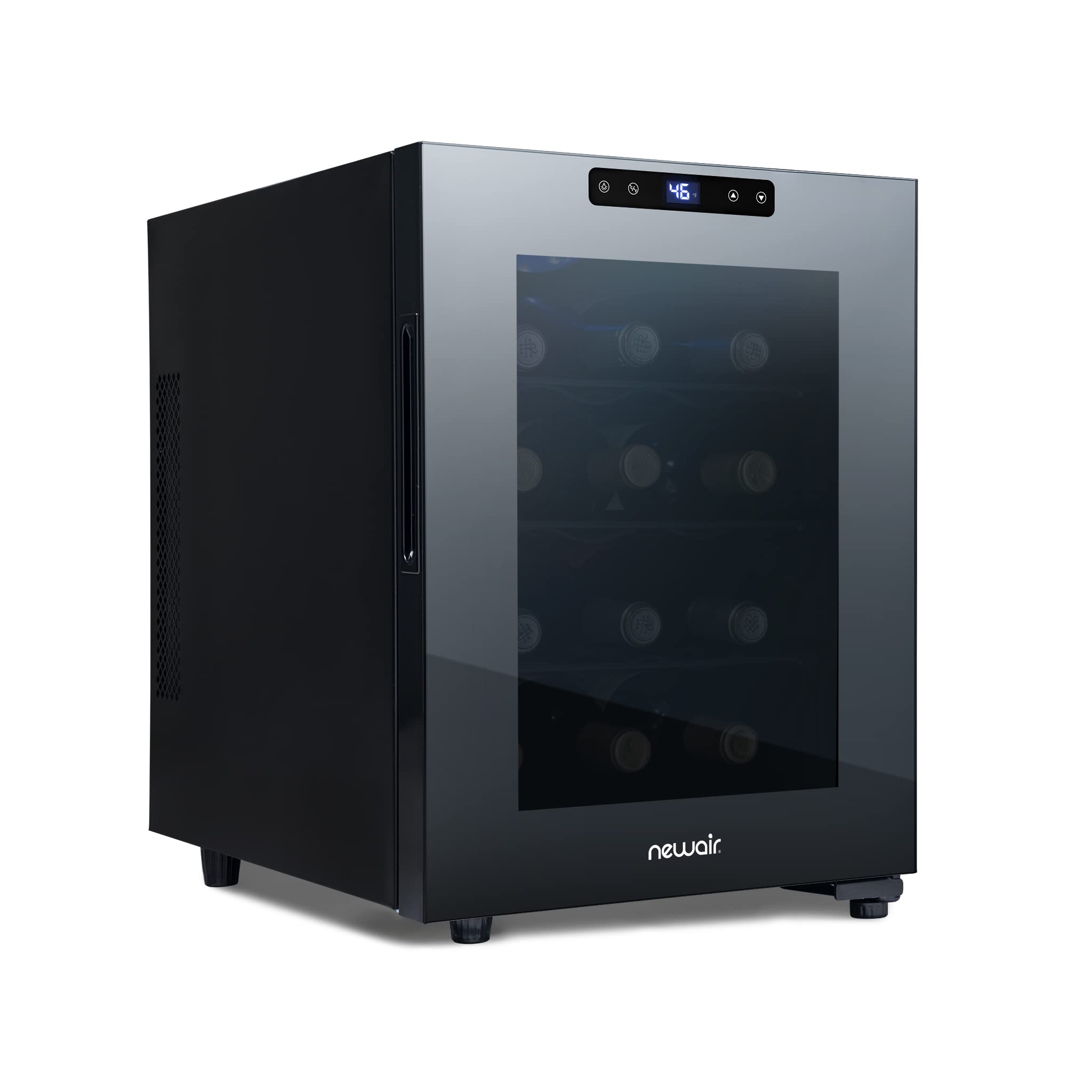 Newair Shadow-T Series 12 Bottle Thermoelectric Wine Fridge, Countertop Wine Refrigerator, Mirrored Compact Wine Cellar, Triple-Layer Glass Door Cooler, Vibration-Free & Ultra-Quiet Cooling