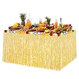 9FT x 29' Table Grass Skirts - Hawaiian Tropical Party Decorations Desk Skirt Table Decorations For Party Plastic Fringe Grass Table Skirt For Jungle Theme Hawaiian Grass Skirt Waterproof