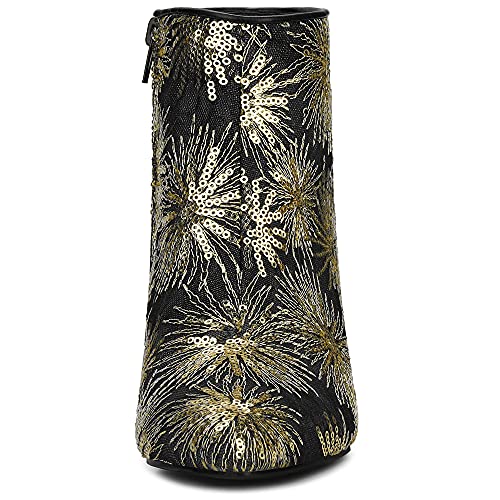 Allegra K Women's Glitter Sparkle Lace Stiletto Heels Party Sequin Ankle Boots3