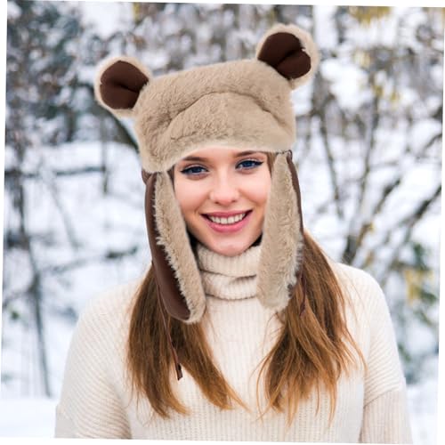 Kisangel Bear Ears Hat Cute Plush Earflaps for Cold Weather Comfortable Fit for Outdoor Activities for Skiing Hiking and Everyday Wear Coffee4