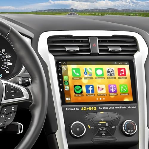 4+64G Car Stereo Android 13 for Ford 2013-2019 Fusion Mondeo 9 Inch IPS Touch Screen Car Radio with Wireless Carplay/Android Auto GPS WiFi Bluetooth FM Support DVR/DSP