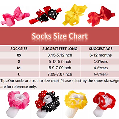 Baby Girls Big Lace Ruffle Cozy Dress Socks Fun Harlequin Polka Dot Ruffle Socks Holiday Christmas Socks 4 pairs3