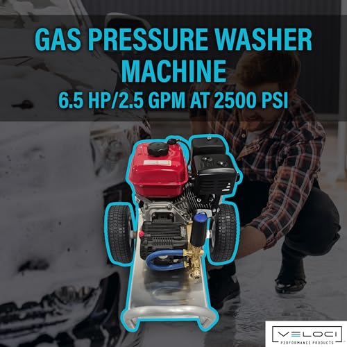 Veloci Performance HydroJet Gas Pressure Washer Machine, Heavy-Duty Commercial-Grade, Portable on Wheeled Cart, 43.2000, 6.5 HP/2.5 GPM at 2500 PSI thumbnail 2