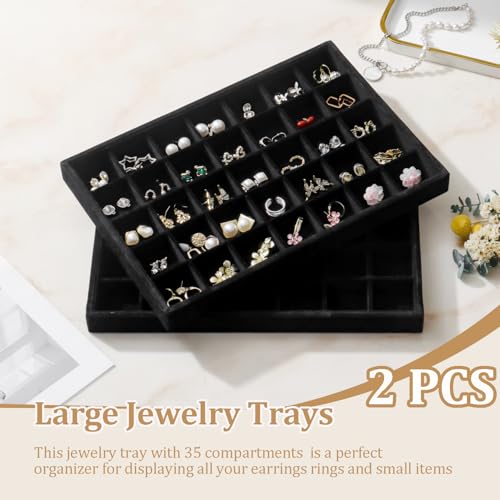 Image of Large Velvet Jewelry Tray Display Drawer Inserts 2 Pack