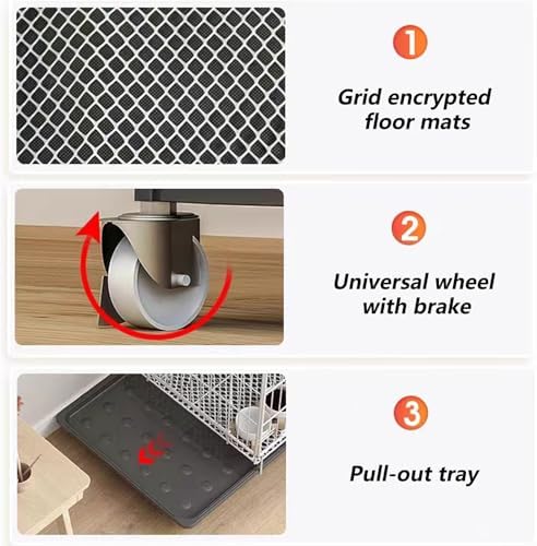 Collapsible 3/4-Tier Cat Cage with 360° Wheels, Indoor Cat Enclosure with Platforms & Ladder, DIY Playpen with Tray, Detachable Metal Kennels (Black, 24x17x38/60x42x96cm)