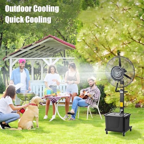 26" 30" Height Adjustable Industrial Oscillating Misting Fan - 3 Speed Settings, 42L Tank, Outdoor Pedestal Spray Fan for Garage, Shop, Patio, Gazebo Cooling