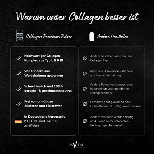 Collagen Pulver 500 Gramm - Bioaktives Kollagen Hydrolysat Peptide, Eiweiss Pulver- Geschmacksneutral, Kollagen Typ 1, 2 & 3 Lift Drink, hochdosiert