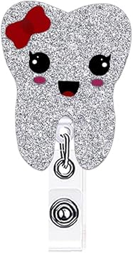 Dental Hygienist Badge Reel Holder Tooth Nurse Medical Nursing Acrylic Badge Reels Retractable for Nurses Cute Glitter Badge Clip RN LPN CNA LVN ID Card Tag Assistant Accessories Nurse Gifts