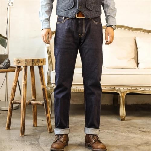 Men’S Casual Slim Straight Fit Selvedge Denim Full Length Jeans Zipper Fly Low Rise Midweight Rinsed Daily Wear Pants2