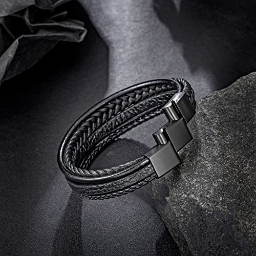 Speroto Mens Bracelet, Adjustable Mens Leather Bracelet with Stainless Steel Clasp, Multi-Layer Braided Genuine Leather Bracelet for Men and Women4