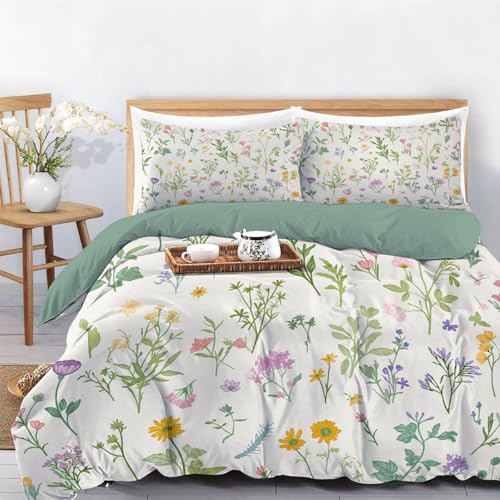 Parure de lit fleurs sauvages en microfibre blanche 240x260 cm