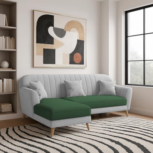 Image of Atticus LHS 4 Seater L Shape Sofa Set for Living Room (Green Grey Fabric) Premium Fabric Sofa Set