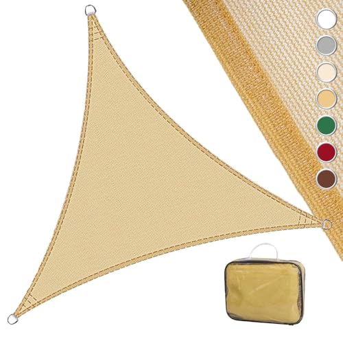 LOLAhome Toldo Vela de Sombra ANTICHARCOS | 5x5x5 m Triangular Arena | Fibras Alta Resistencia 200gr/m² HDPE, Protección UV, Transpirable | para Exteriores: Jardín, Patio, Terraza