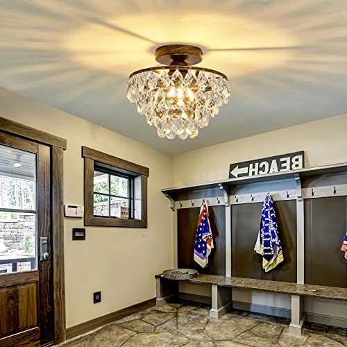Yyjlx Y-1140 Crystal Chandelier,Modern Semi Flush Mount Small Ceiling Light Oil Rubbed Bronze,Mini E26 Ceiling Lamp thumb #6