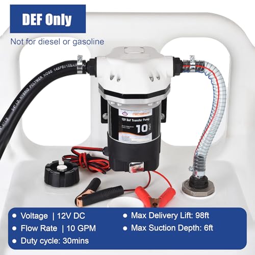 Image of FMCNMech 32 Gallon Portable DEF Transfer Tank with 12V 10GPM Electric Pump, Dual-Wheel Design, Auto Shut-off Stainless Steel Nozzle, LLDPE Diesel Exhaust Fluid Caddy for Trucks, Farm Tractors & Fleets
